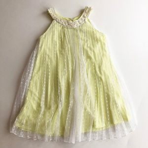 Beautees Trapeze Sleeveless Embroidered Tulle Overlay Dress w Daisies Yellow, M